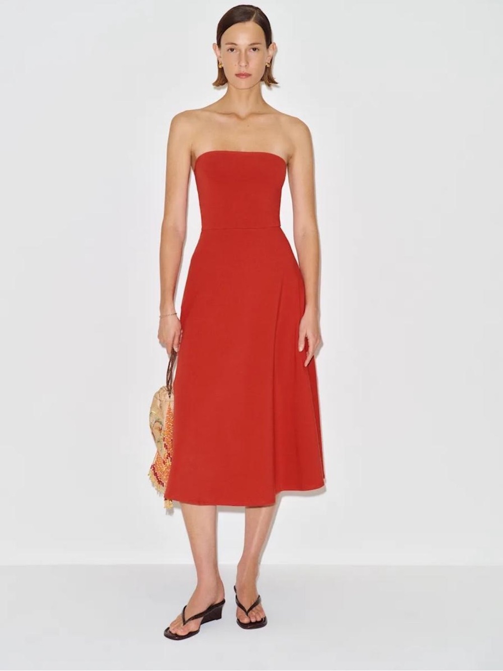 Reformation Lora Knit Strapless Red Midi Dress